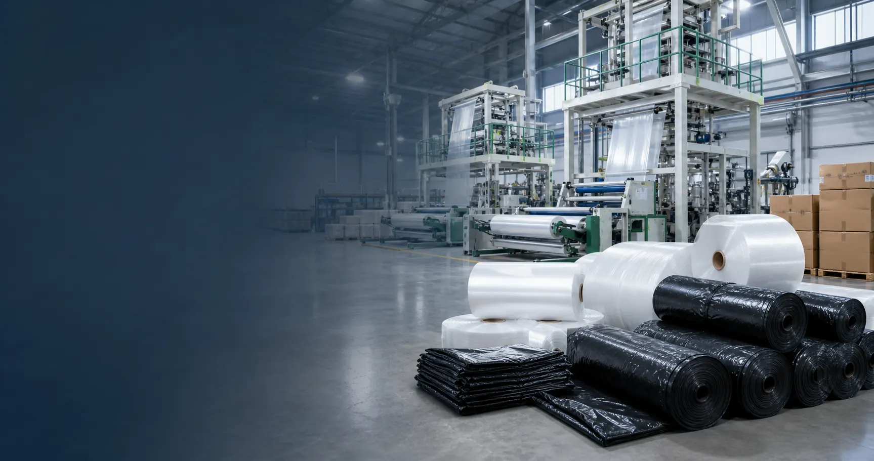 Industrial heavy duty garbage bag rolls in plastic bag factory